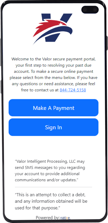 Sign In Screen for payvalor.com